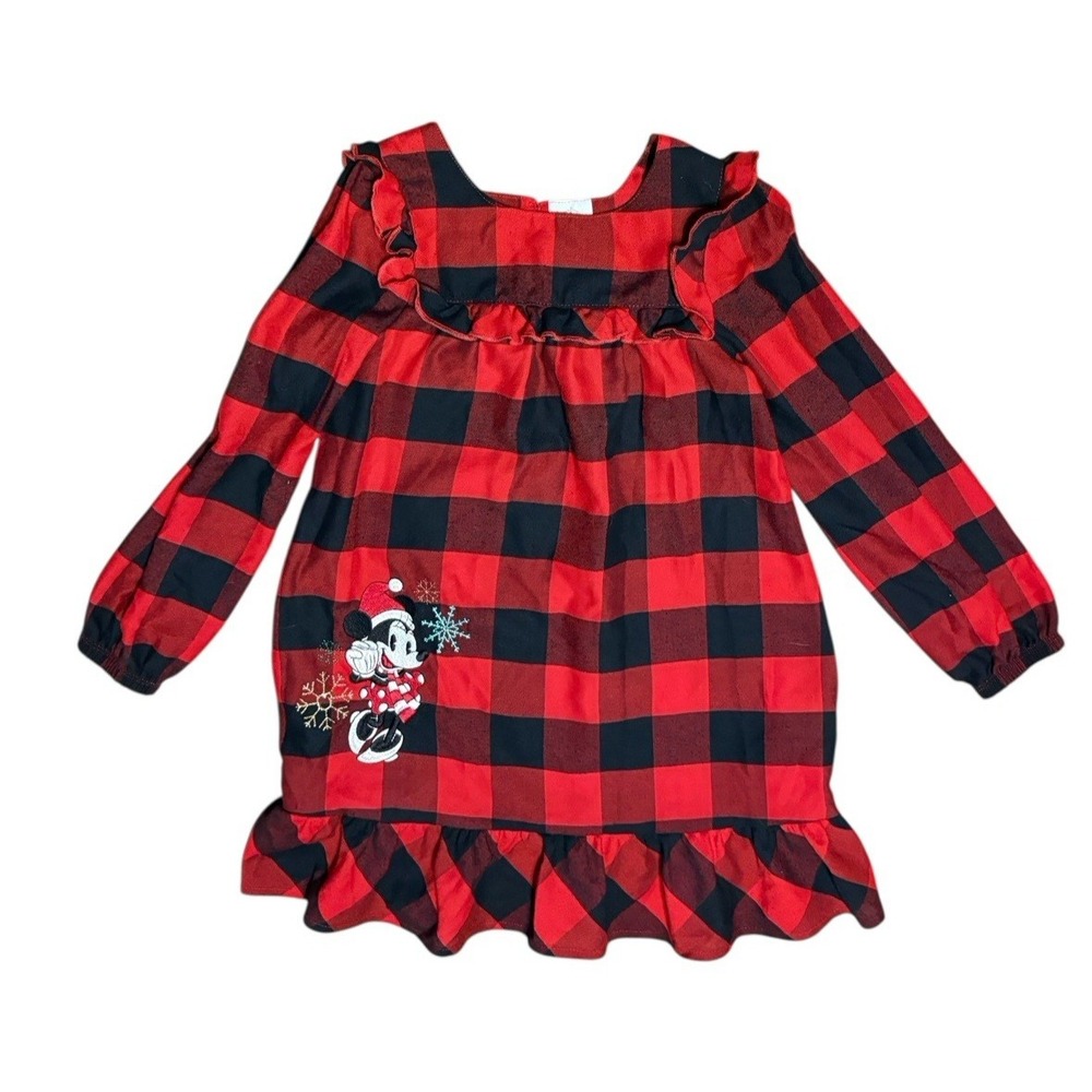 Disney Parks Dress Buffalo Plaid Minnie‎ Mouse Embroidered 5/6 Ruffle Christmas